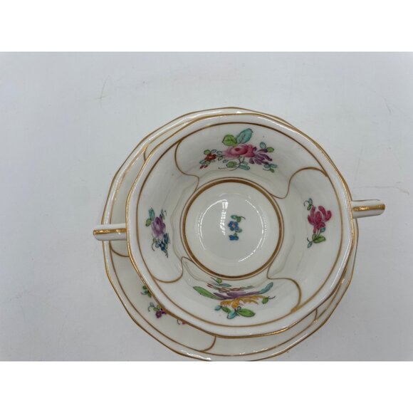 Crescent China Marshall Field & Co. Floral Two-Handled Cup Saucer Set Gold Trim - Picture 9 of 9